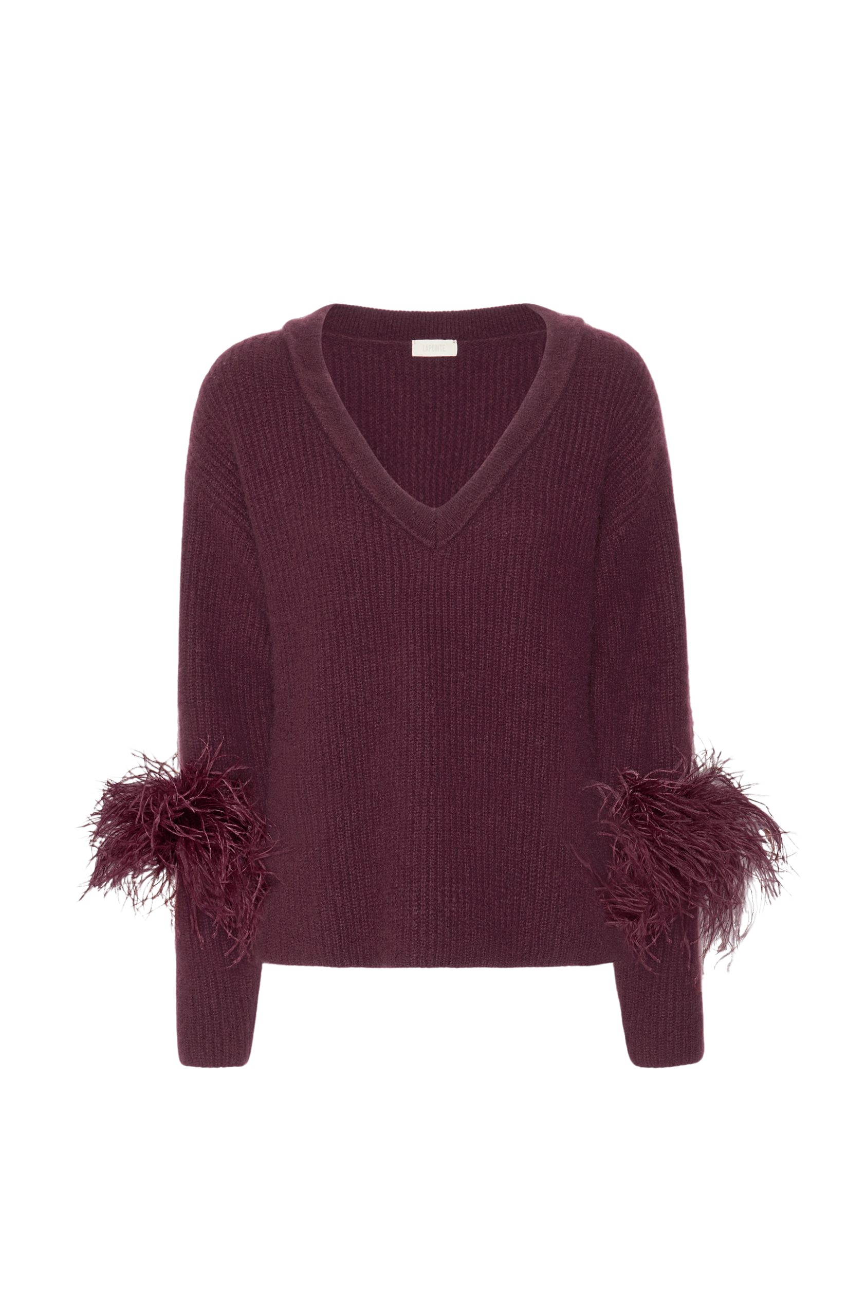 LaPointe Cashmere V Neck Sweater With Feathers