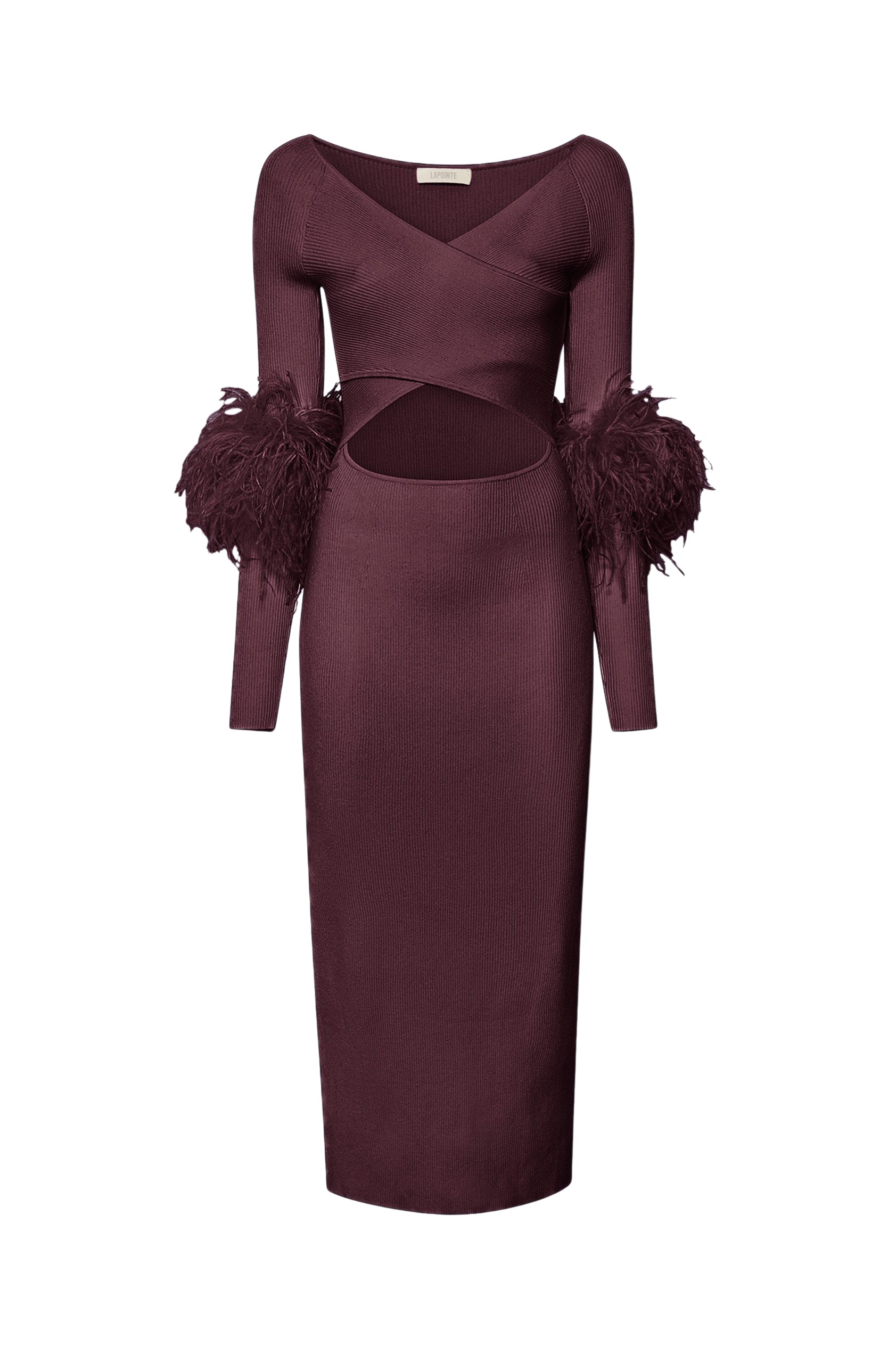LaPointe Matte Viscose Cross Front Dress With Feathers