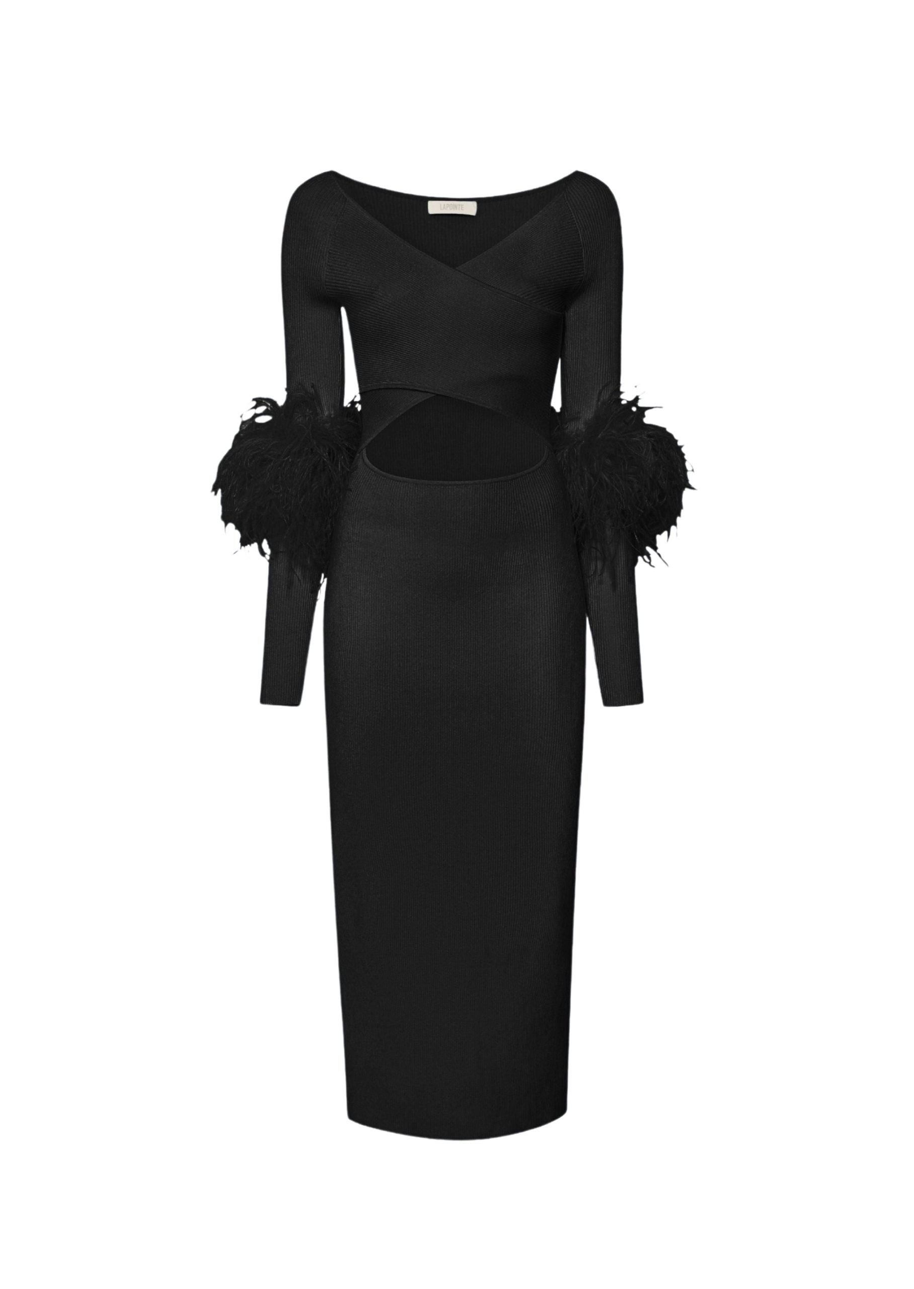 LaPointe Matte Viscose Cross Front Dress With Feathers