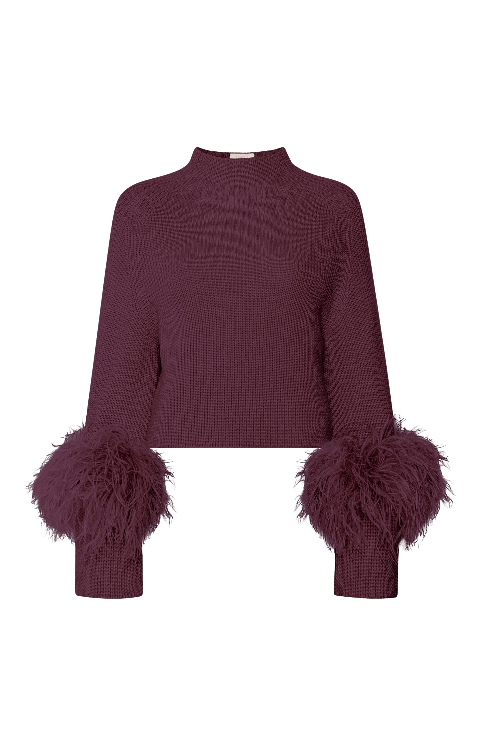 LaPointe Merino Mock Neck Sweater With Feathers