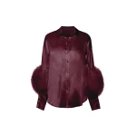 Satin Button Down With Feathers Blouse