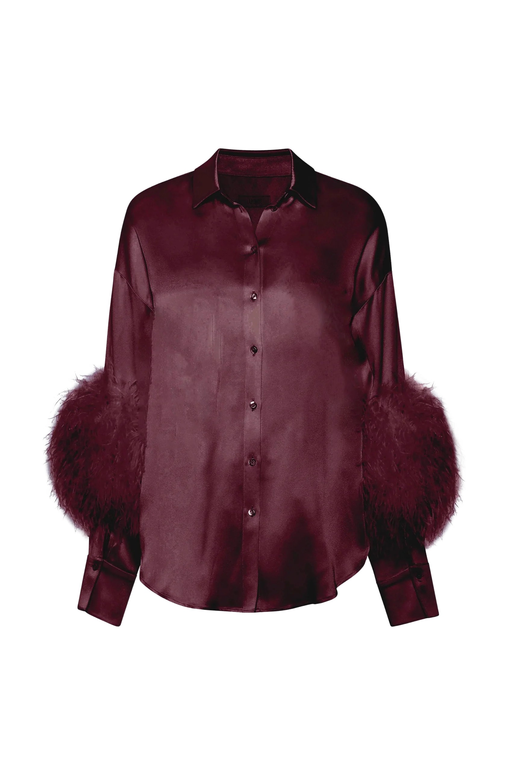 LaPointe Satin Button Down With Feathers Blouse