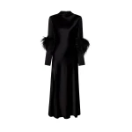 Satin Draped Neck Bias Dress With Feathers