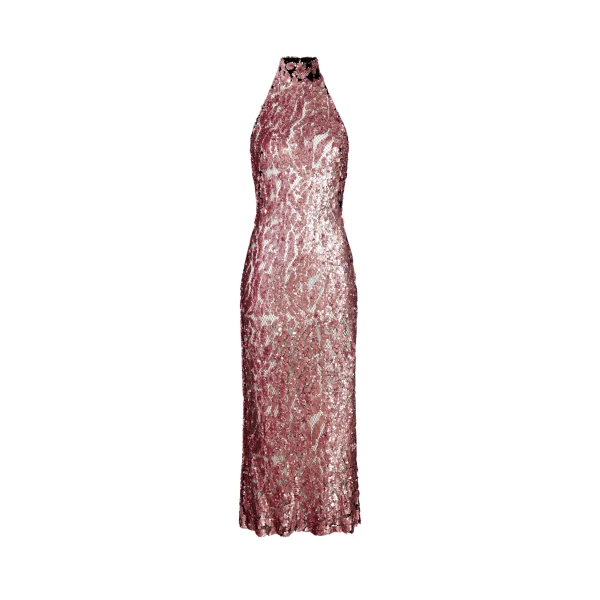Sequin Halter Open Back Dress