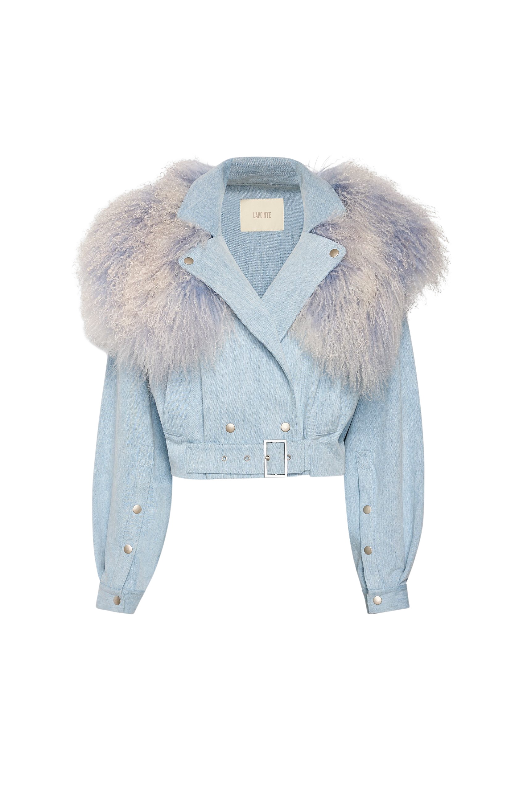 LaPointe Washed Denim Biker Jacket With Shearling Collar