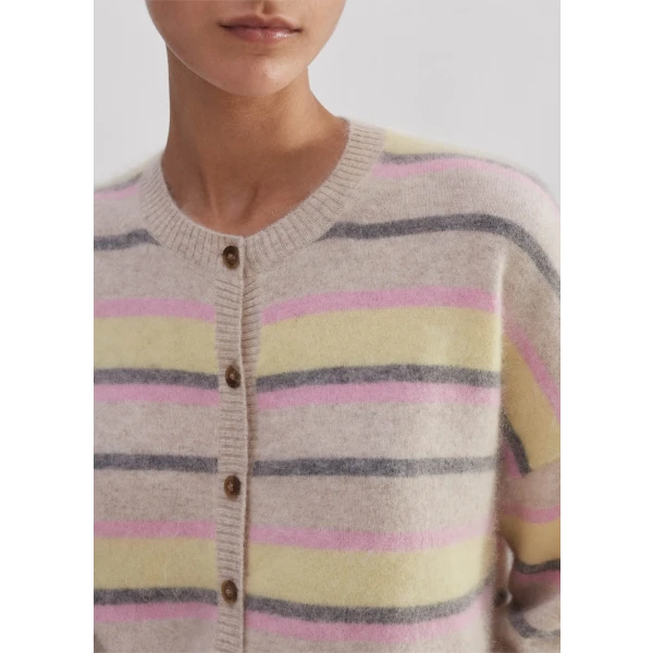 Brushed Cashmere Crew Neck Stripe Cardigan - Image 5