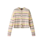 Brushed Cashmere Crew Neck Stripe Cardigan