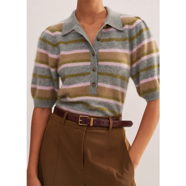 Brushed Cashmere Pouf Sleeve Collared Tee - Image 5