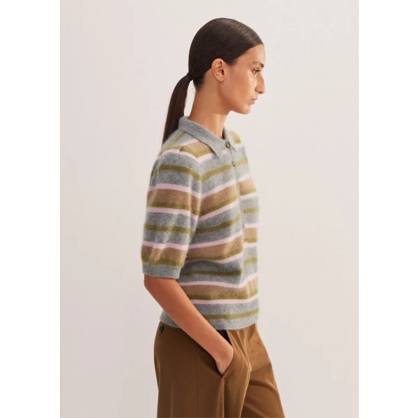 Brushed Cashmere Pouf Sleeve Collared Tee - Image 6