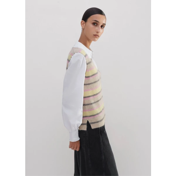 Brushed Cashmere Stripe V-Neck Sweater Vest - Image 5