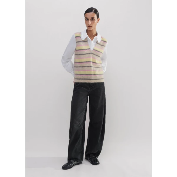 Brushed Cashmere Stripe V-Neck Sweater Vest - Image 6