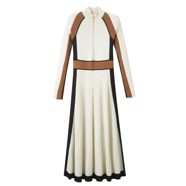Contrast Panel Fit And Flare Maxi Dress