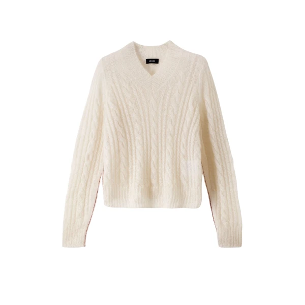 Lofty Cable High V-Neck Sweater