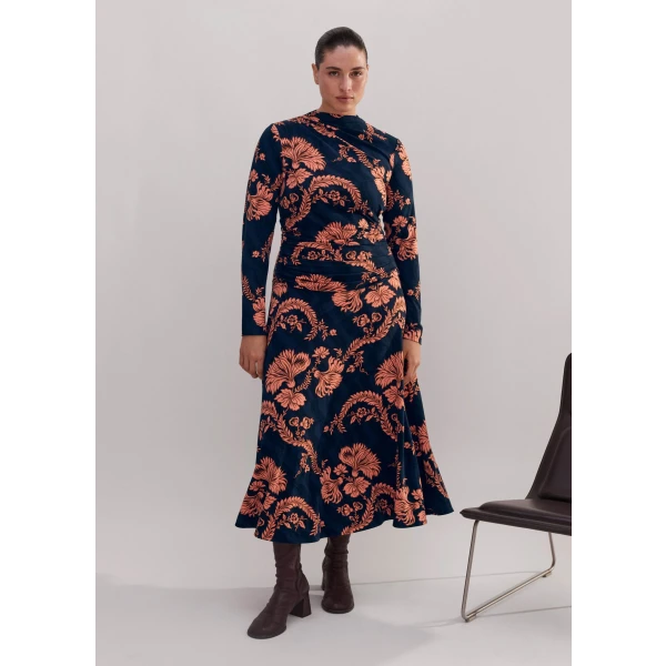 Midnight Floral Print Pleat Detail Dress - Image 5