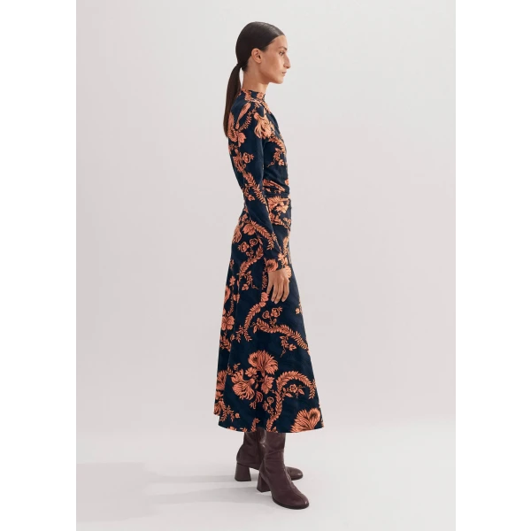 Midnight Floral Print Pleat Detail Dress - Image 6