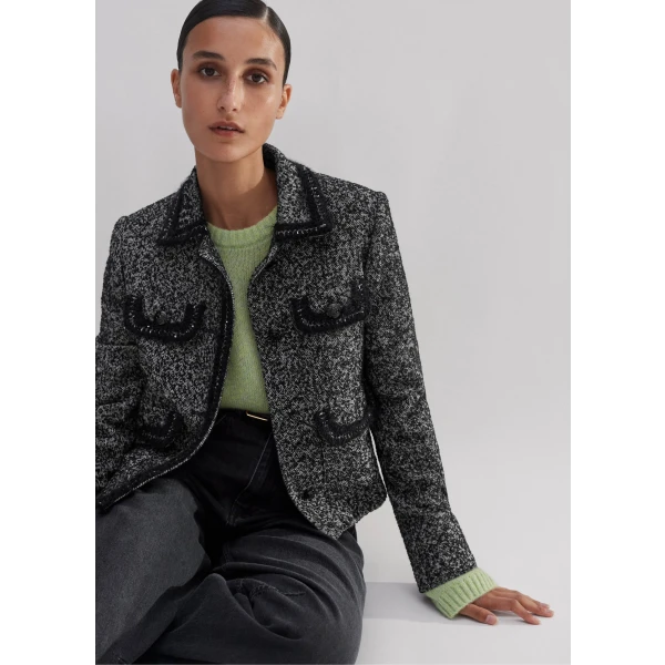 Salt And Pepper Fringe Tweed Jacket - Image 5