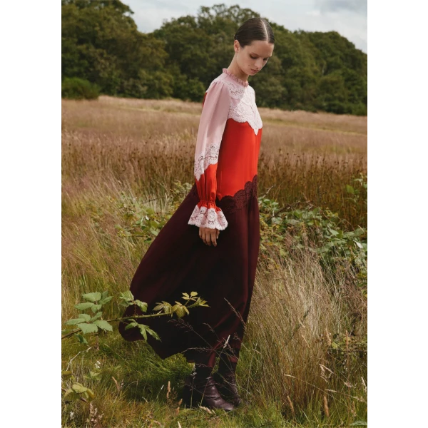 Silk Color Block Lace Maxi Dress + Belt - Image 5