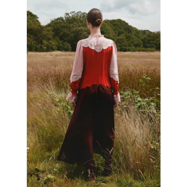 Silk Color Block Lace Maxi Dress + Belt - Image 6