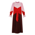 Silk Color Block Lace Maxi Dress + Belt