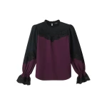 Silk Color Block Lace Trim Blouse
