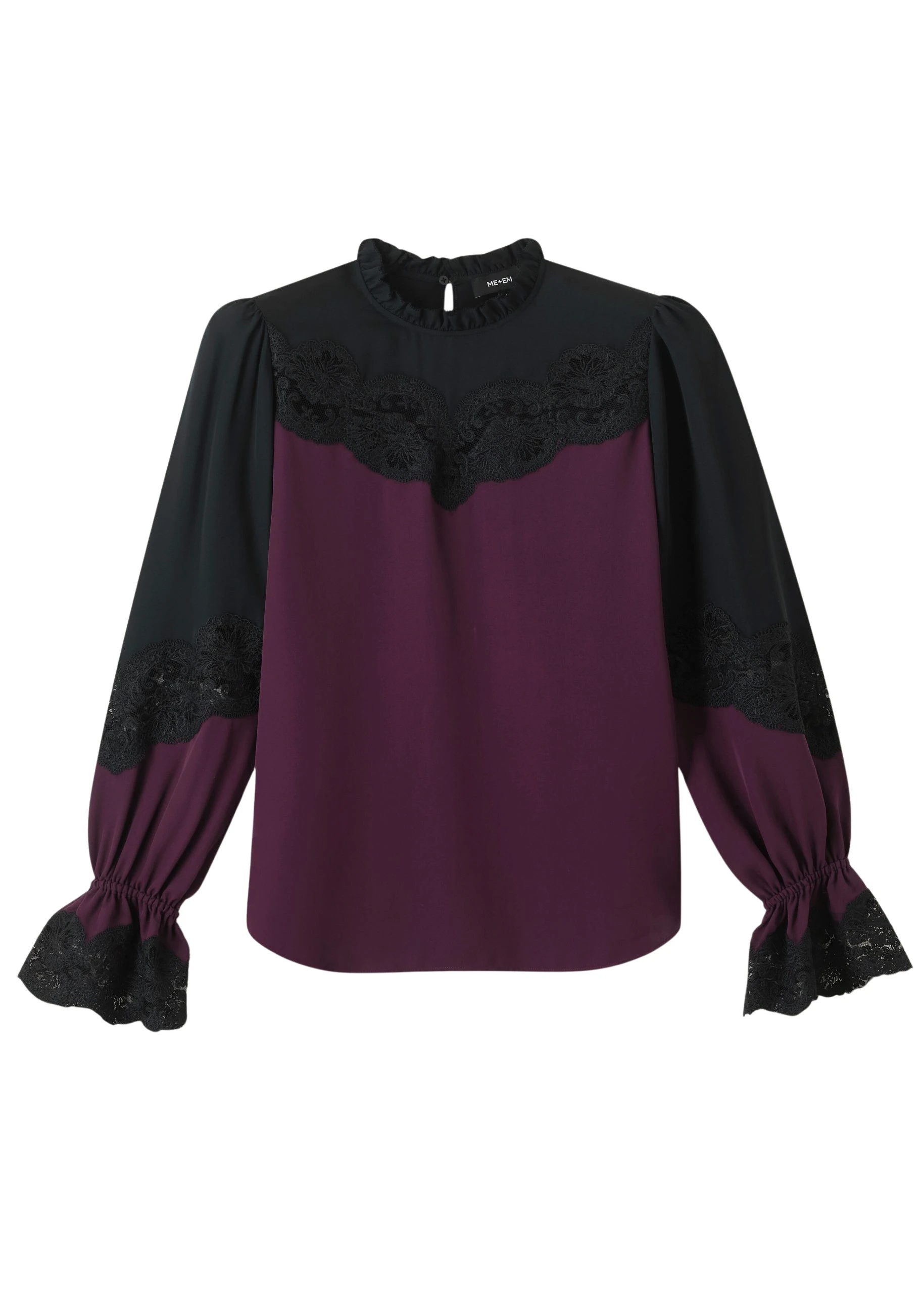 Me-and-Em-Silk-Color-Block-Lace-Trim-Blouse-scaled70784_nobg Silk Color Block Lace Trim Blouse - Image 1
