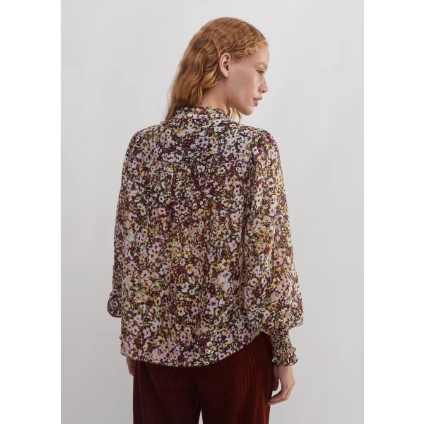 Silk Cotton Hand-Painted Floral Print Blouse - Image 6
