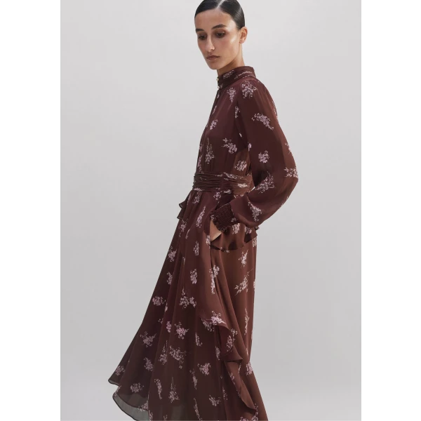 Silk Scattered Floral Print Midi Dress - Image 6