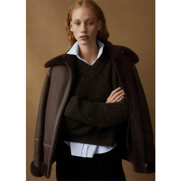 Soft Donegal Tweed High V-Neck Crop Sweater - Image 6