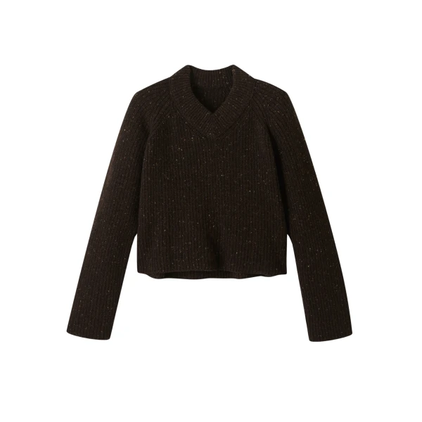 Soft Donegal Tweed High V-Neck Crop Sweater