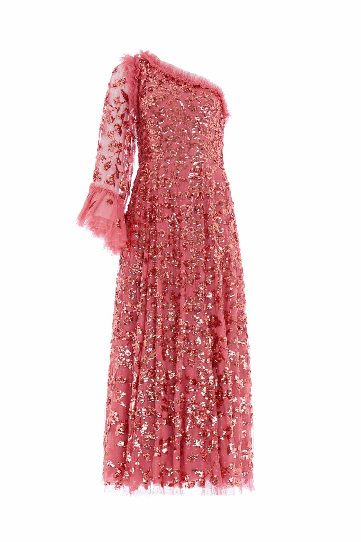Needle and Thread Falling Leaves One-Shoulder Ankle Gown