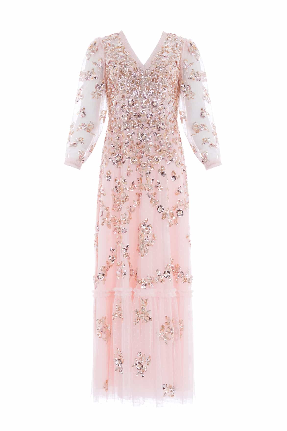 Needle and Thread Sequin Chain V-Neck Ankle Gown