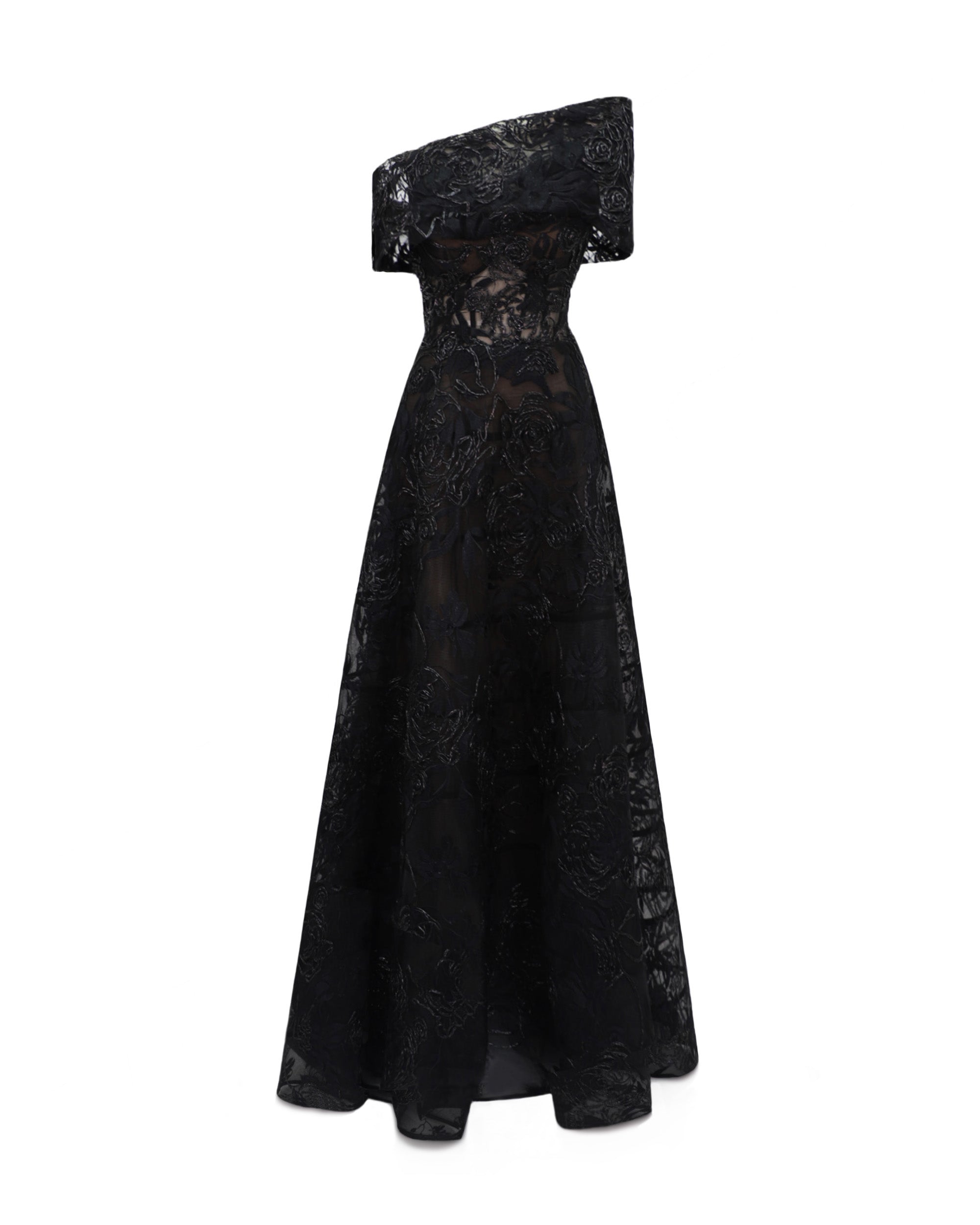 Gemy Maalouf Asymmetrical Neckline Long Dress