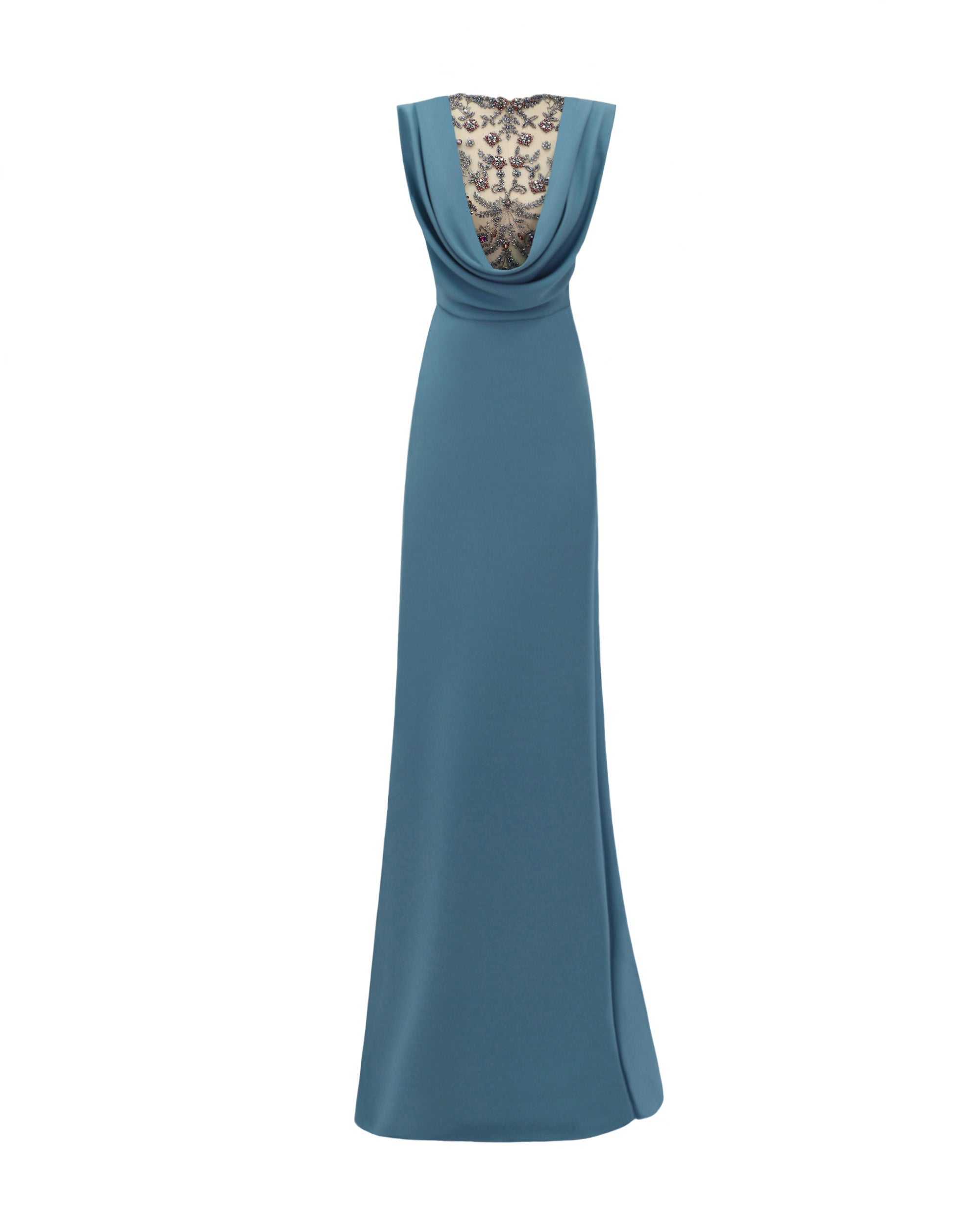 Gemy Maalouf Beaded Cowl-Neckline Crepe Dress