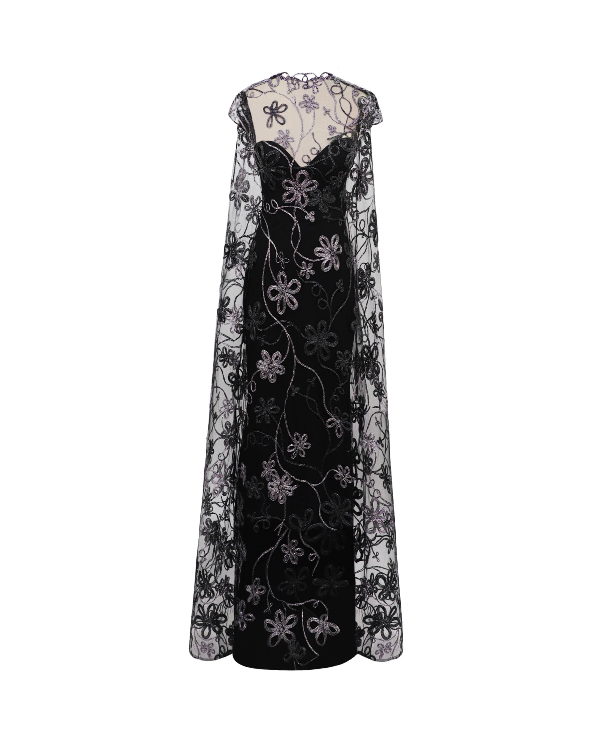 Gemy Maalouf Cape-Like Back Tulle Dress