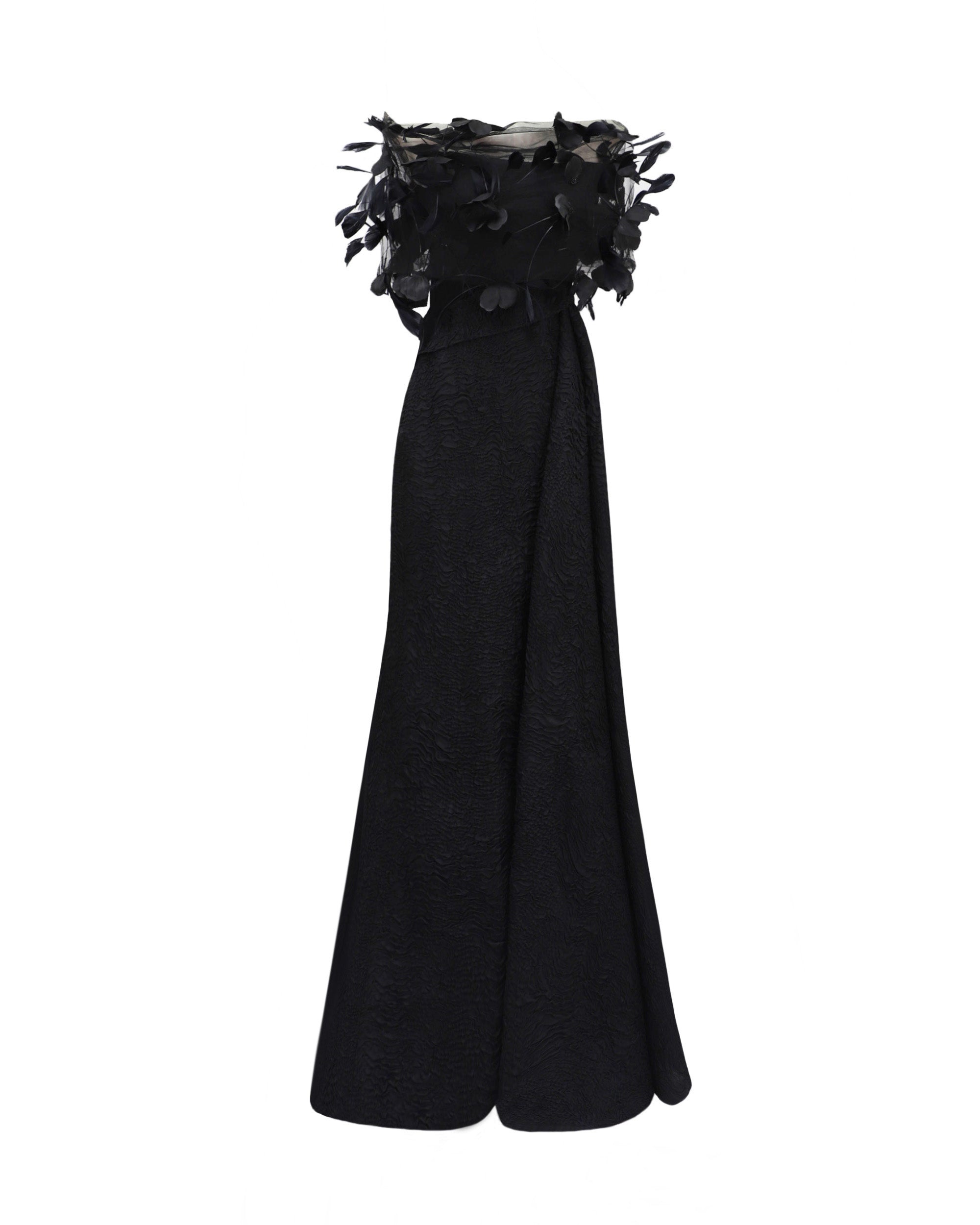Gemy Maalouf Strapless Dress With Feathered Bolero