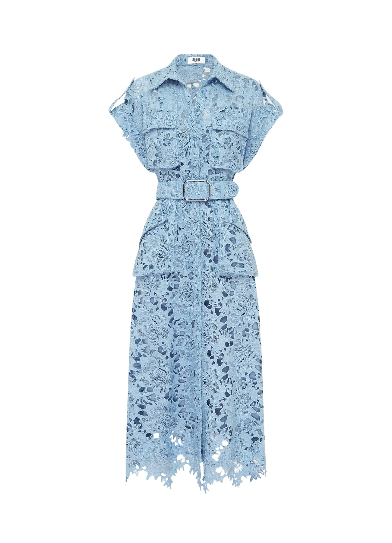 Leo-Lin-Audrey-Lace-Pocket-Shirt-Midi-Dress-Powder-Blue60700_nobg Audrey Lace Pocket Shirt Midi Dress - Powder Blue - Image 1