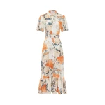 Bianca Short Sleeve Midi Dress - Hydrangea Print in Vanilla
