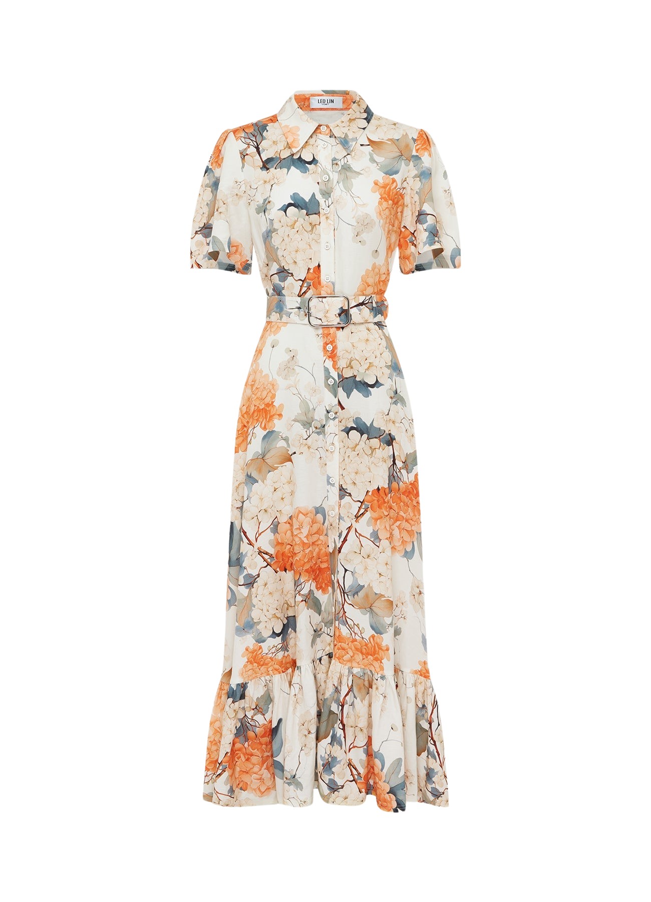 Leo Lin Bianca Short Sleeve Midi Dress – Hydrangea Print in Vanilla