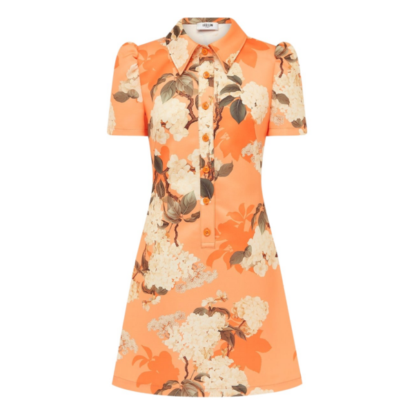 Leo Lin Brooke Mini Dress – Hydrangea Print in Tangerine