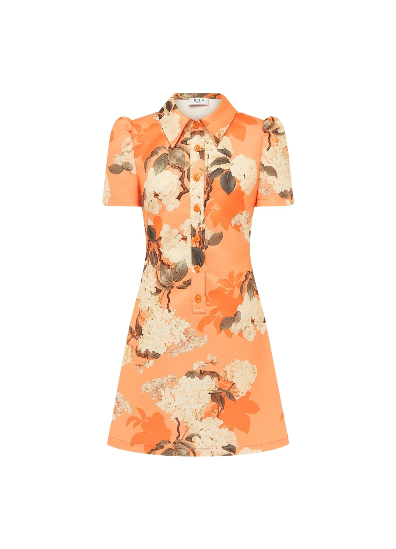 Leo-Lin-Brooke-Mini-Dress-Hydrangea-Print-in-Tangerine74688_nobg Brooke Mini Dress - Hydrangea Print in Tangerine - Image 1