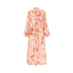 Cassie Tie Neck Midi Dress - Peony Print