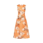 Cleo Sleeveless Midi Dress - Hydrangea Print in Tangerine
