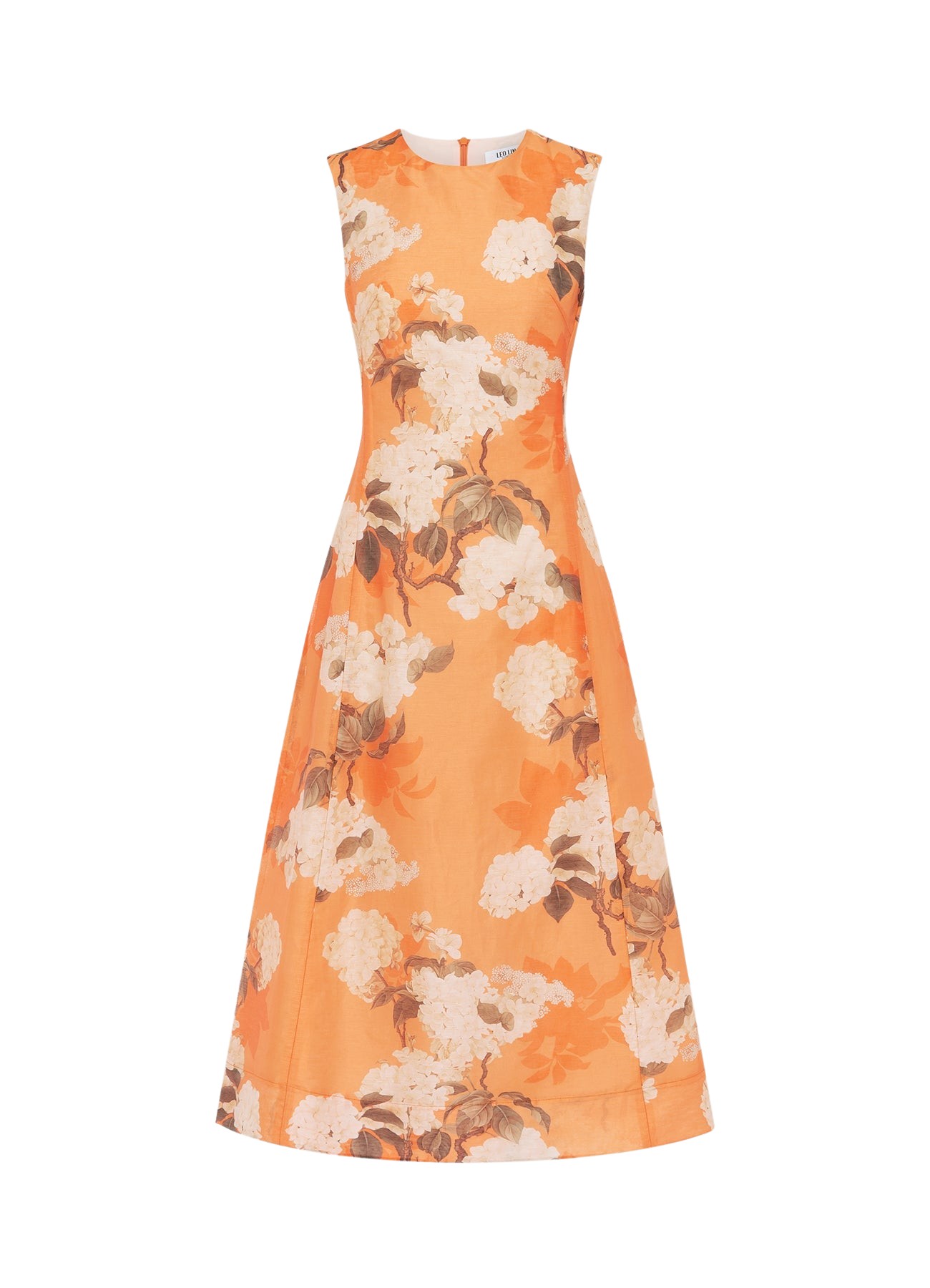 Leo Lin Cleo Sleeveless Midi Dress – Hydrangea Print in Tangerine