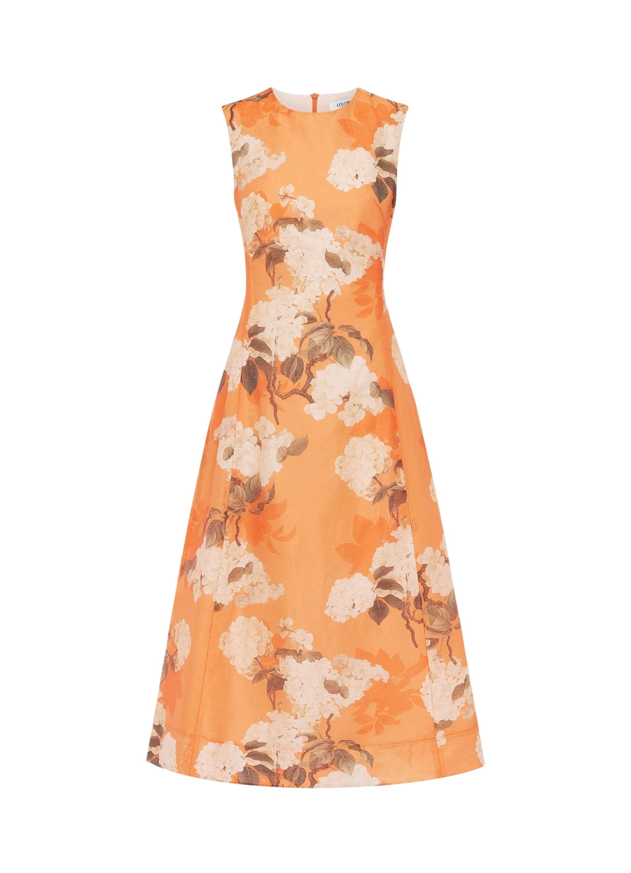 Leo-Lin-Cleo-Sleeveless-Midi-Dress-Hydrangea-Print-in-Tangerine58482_nobg Cleo Sleeveless Midi Dress - Hydrangea Print in Tangerine - Image 1