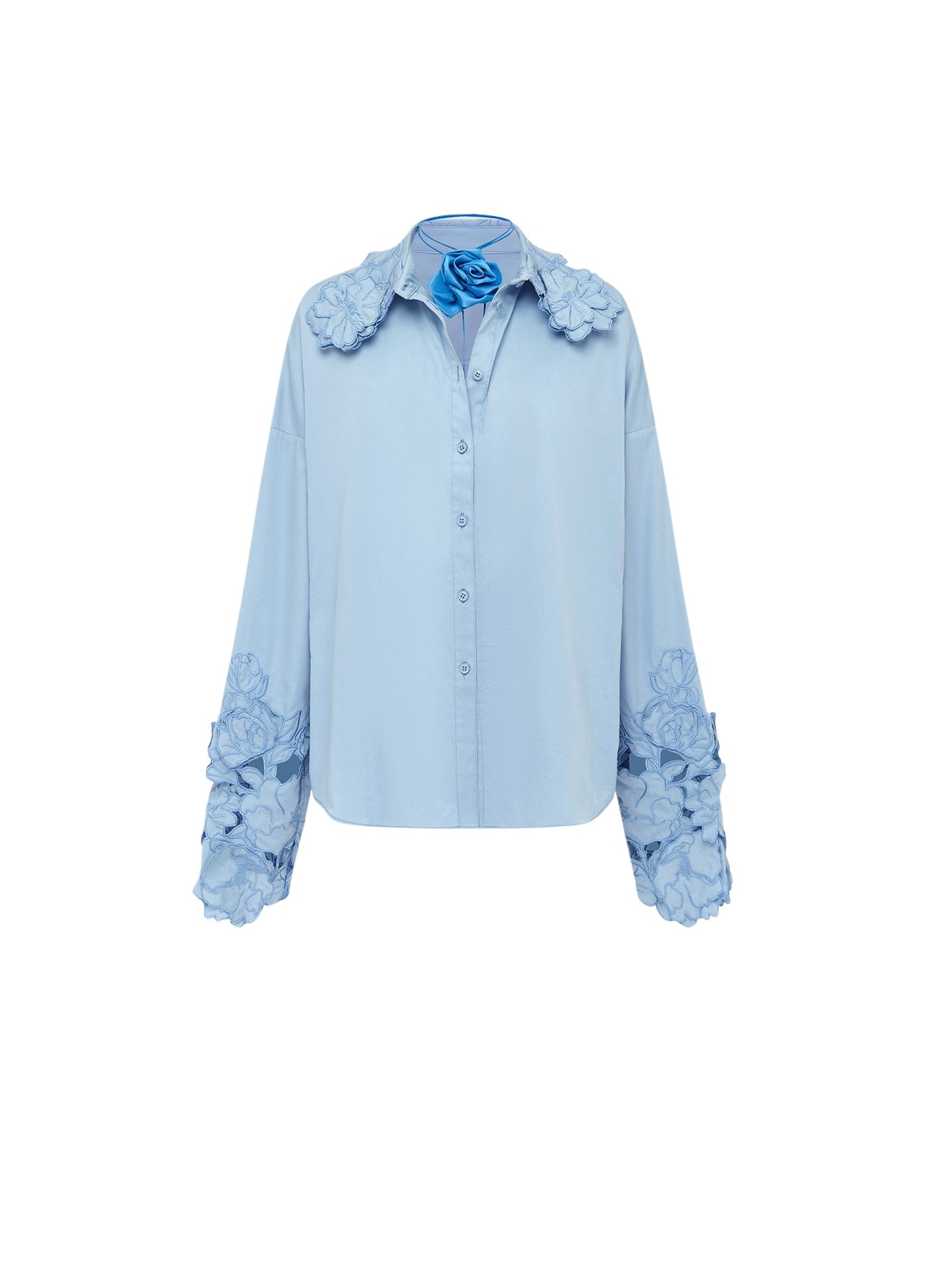 Leo Lin Daniella Appliqué Blouse – Powder Blue