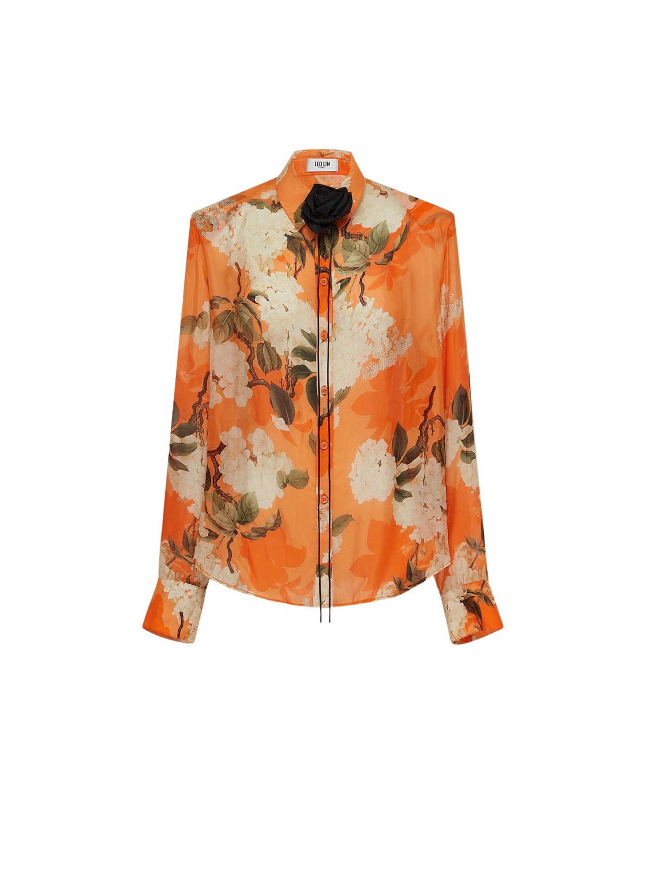 Leo Lin Della Blouse – Hydrangea Print in Tangerine