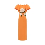 Lucinda Embellished Maxi Dress - Hydrangea Print in Tangerine