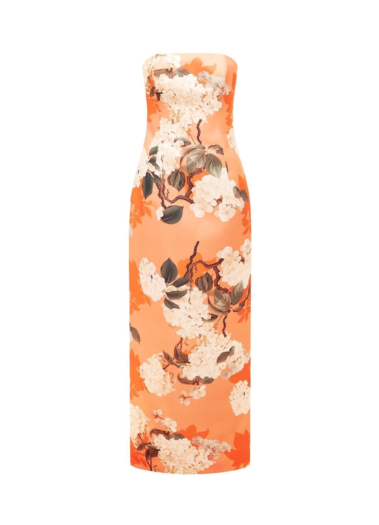 Leo Lin Rayna Bustier Maxi Dress – Hydrangea Print in Tangerine