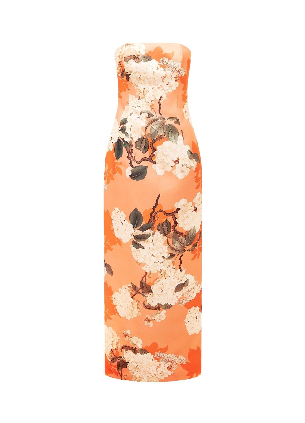 Leo-Lin-Rayna-Bustier-Maxi-Dress-Hydrangea-Print-in-Tangerine15548_nobg Rayna Bustier Maxi Dress - Hydrangea Print in Tangerine - Image 1
