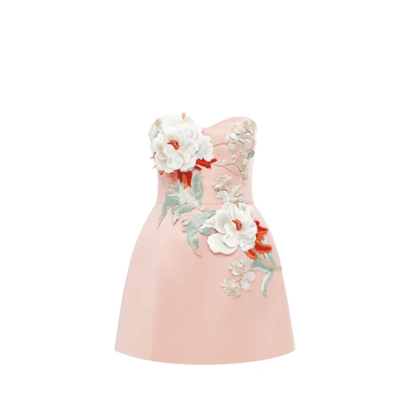 Rosario Appliqué Bustier Mini Dress - Peony Print